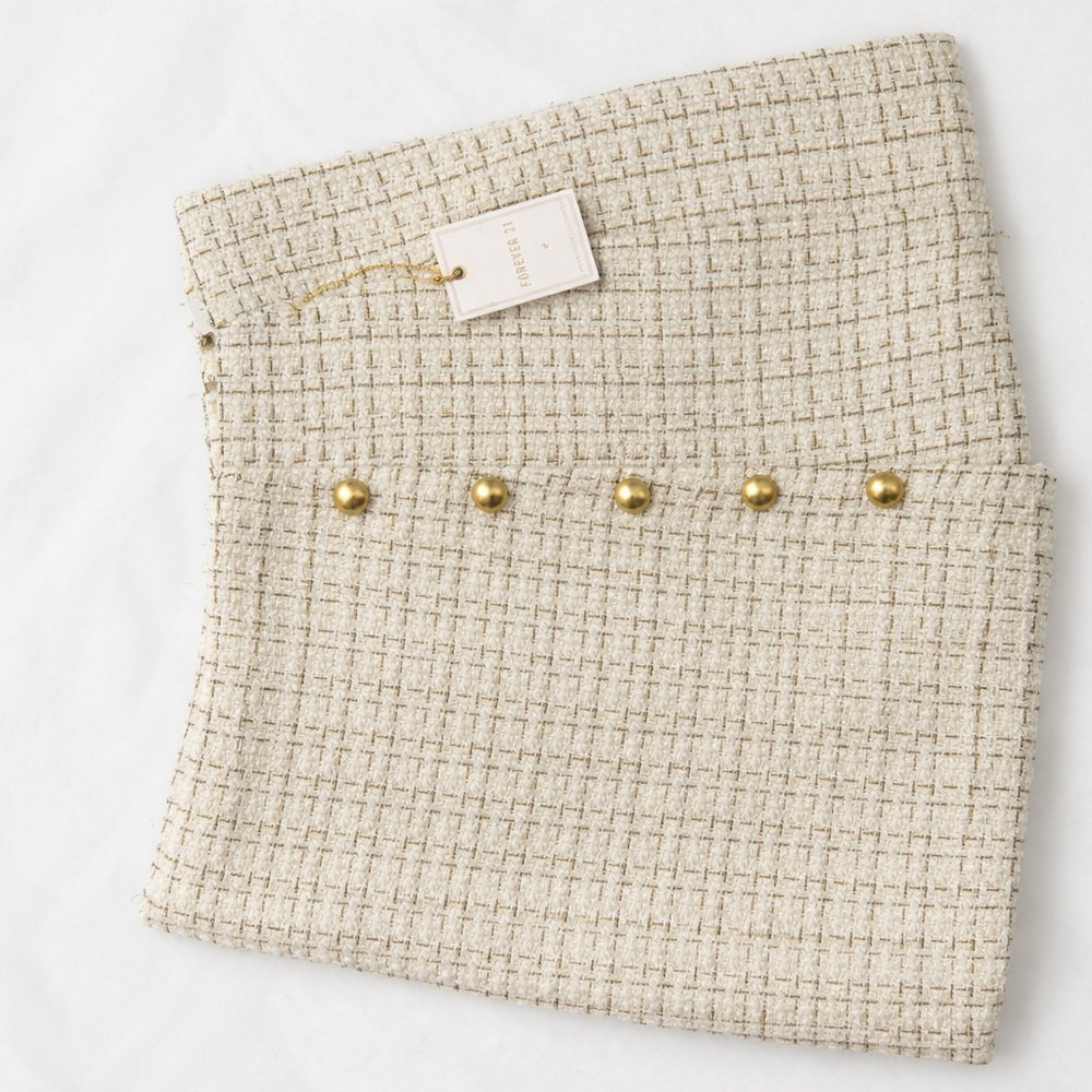 Forever 21 Cream Tweed Skirt with Gold Accents